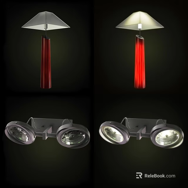 Modern Pendant And Wall Lighting Combination With Red Accents And Metallic Base 3d model 