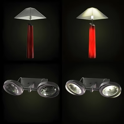 Modern Pendant And Wall Lighting Combination With Red Accents And Metallic Base 3d model