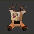 3D Pixelated Cartoon Reindeer Character With Red Nose Antlers And Orange Body