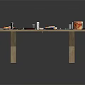 Cluttered Wooden Office Desk With Papers Pens Map Snack Bags And Documents