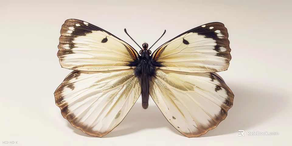 Detailed White and Brown Butterfly with Spotted Wings Isolated on White Background 3d model 