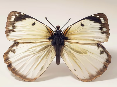 Detailed White and Brown Butterfly with Spotted Wings Isolated on White Background 3d model