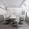 Modern Conference Room Interior With Long Table White Chairs Whiteboard And City View Windows 3d model