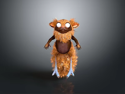 Fluffy Brown Cartoon Character With Big Eyes Long Ears Standing On Gray Background 3d model