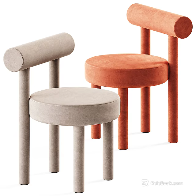 Contemporary Single Chair With Round Upholstered Seat And Cylindrical Legs In Two Tones 3d model 