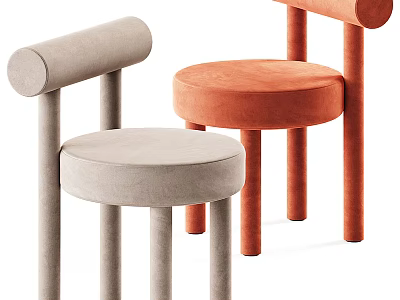 Contemporary Single Chair With Round Upholstered Seat And Cylindrical Legs In Two Tones 3d model