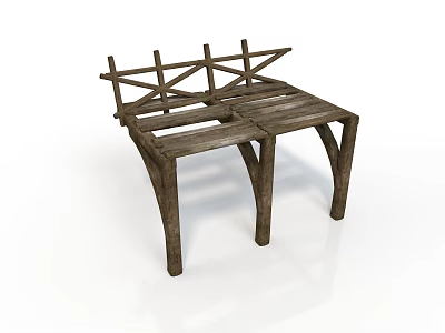 Rustic Wooden Bench With Crossed Slats And Sturdy Legs For Outdoor Use 3d model