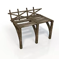 Rustic Wooden Bench With Crossed Slats And Sturdy Legs For Outdoor Use