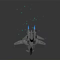 Gray Fighter Jet With Multiple Wings Weaponry And Blue Light Spots On Dark Reflective Background