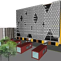 Modern Commercial Complex With Yellow Exterior Diamond Pattern Parking Facility And Retail Storefronts 3d model