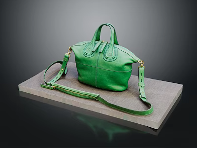 Elegant Green Leather Handbag With Double Handle And Adjustable Shoulder Strap 3d model