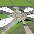 Modern Circular Architectural Complex With Fan Shaped Buildings And Central Plaza 3d model