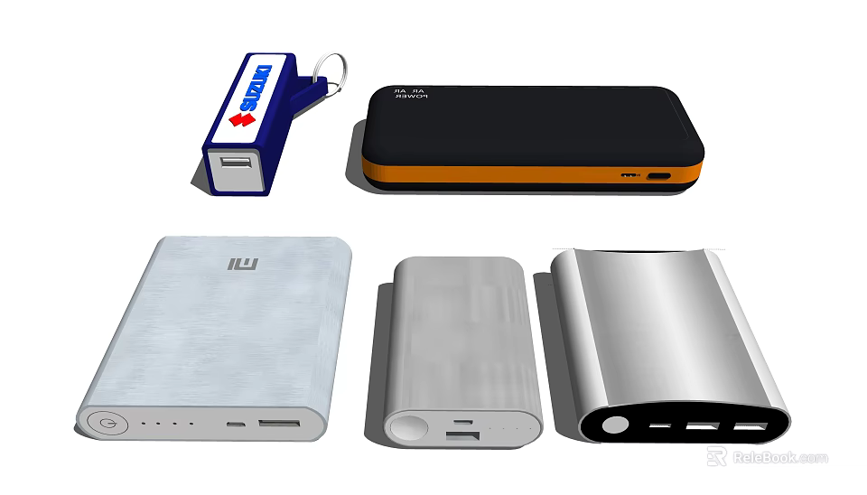 Mobile Digital Power Banks With Different Designs And Various Colors For Portable Charging 3d model 