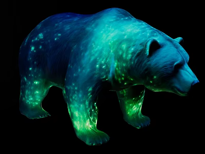 Glowing Blue Green Reptile With Star Like Light Spots On Black Background 3d model