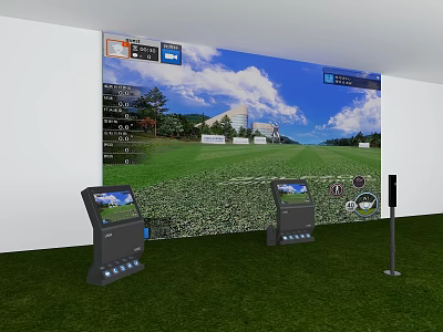 Indoor Golf Simulator Equipment With Dual Touchscreen Consoles And Digital Display Screen 3d model