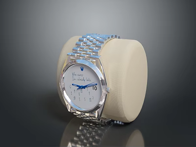 Luxury Silver Bracelet Watch with White Dial and Blue Hands Elegant Design 3d model