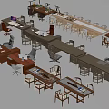 Various Office Desks In Different Styles With Chairs And Meeting Tables