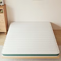 Cozy White Striped Mattress With Green Edge In Bedroom With Wooden Cabinet And Natural Light