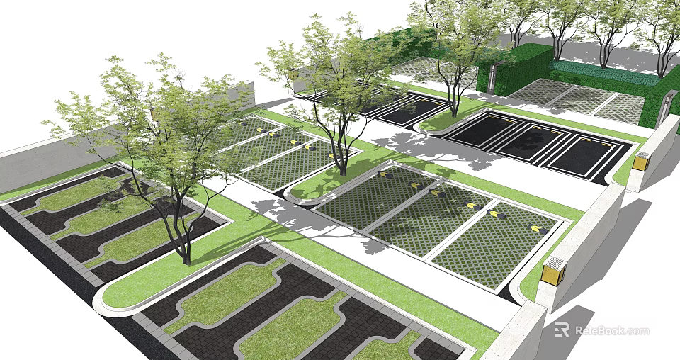 Ecological Parking Lot Design With Trees Green Areas And Sustainable Layout 3d model 