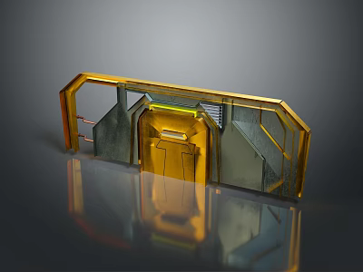 Futuristic Golden Gate With Metallic Frame Glass Panels And Illuminated Accents 3d model
