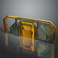 Futuristic Golden Gate With Metallic Frame Glass Panels And Illuminated Accents