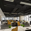 Modern Public Office Space With Open Layout Yellow Chairs White Desks Computers And Natural Light