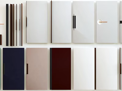 Modern Cabinet Handles On Various Color Panels With Contemporary Design And Metal Details 3d model