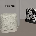 Poliform Modern Design Stools With Textured Light Surface And Black Floral Pattern 3d model