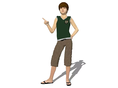 Woman Wearing Green Sleeveless Top Brown Capri Pants Pointing to Side with Hand on Hip 3d model