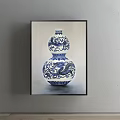Traditional Blue And White Porcelain Gourd Vase With Dragon Patterns Hanging On Wall