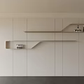 Modern Minimalist Wall Bookshelf With Wooden Geometric Shelves And Stacked Books