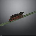 Vintage Steam Train Model With Red Black Design On Green Railway Track