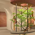 Modern Clothing Store Exterior With Curved Wall Columns Green Plant And Hanging Lamp