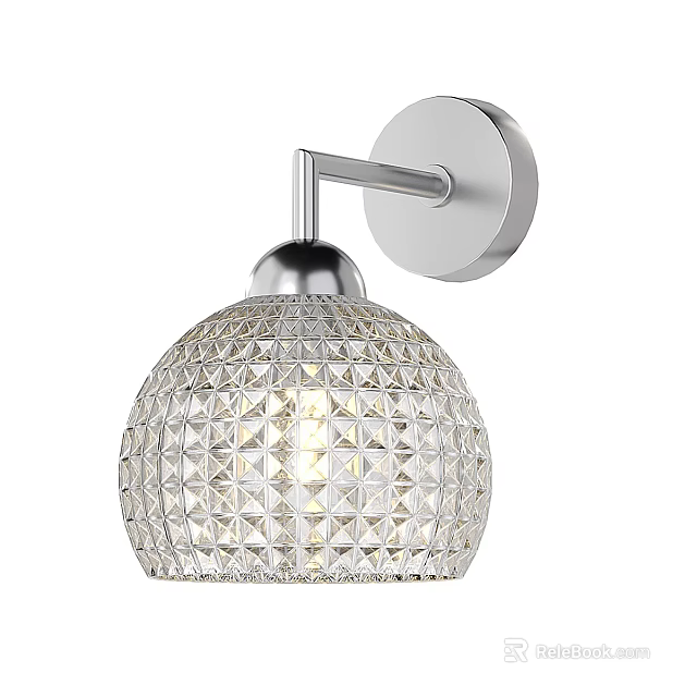 Modern Minimalist Wall Light with Silver Metal Frame and Transparent Diamond Patterned Shade 3d model 