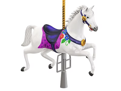 White Carousel Horse With Purple Saddle Floral Decorations And Golden Accents 3d model