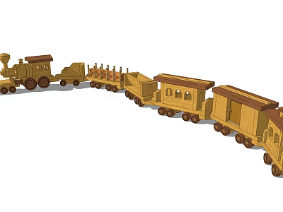 Wooden Toy Train With Engine Passenger And Cargo Carriages For Kids 3d model