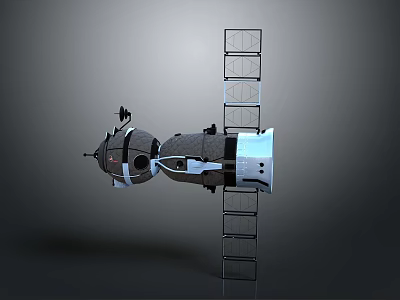 3D Space Station Model with Extended Solar Panels and Connected Modules Structure 3d model