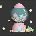 Pink Gumball Machine Filled With Colorful Candy And Pig Decorations Surrounded By Stars
