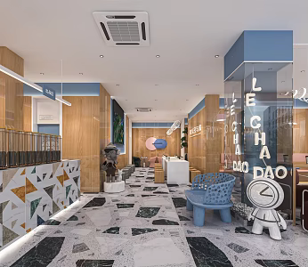Modern Milk Tea Shop Coffee Shop Beverage Shop Cashier Console Back Kitchen Equipment Leisure Table and Chair Card Hold 3d model