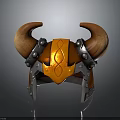 Medieval Weapon Helmet With Horns Orange Decorative Patterns And Metal Details