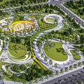 Modern Park Landscape Design With Winding Paths Green Spaces Circular Plazas And Trees
