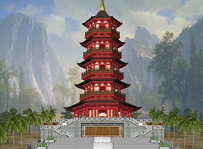 Tower Hexagon Pagoda 3d model