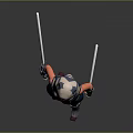 Game Cinematic Character With Horned Helmet Red Gray Armor And Dual Swords