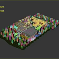 3D Architectural Residential Model Surrounded By Green Trees And Curved Driveway