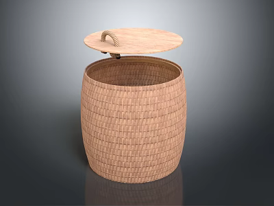 Woven Rattan Trash Bin With Lid For Home Household Storage Organization 3d model