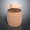 Woven Rattan Trash Bin With Lid For Home Household Storage Organization