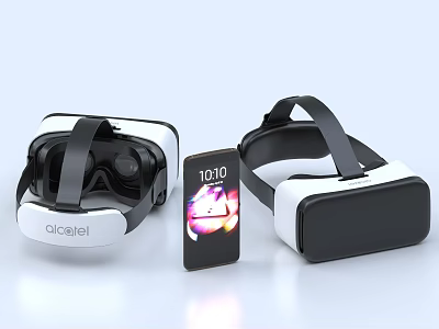 Contemporary Computer Setup Featuring VR Headsets And Smartphones With Time 3d model