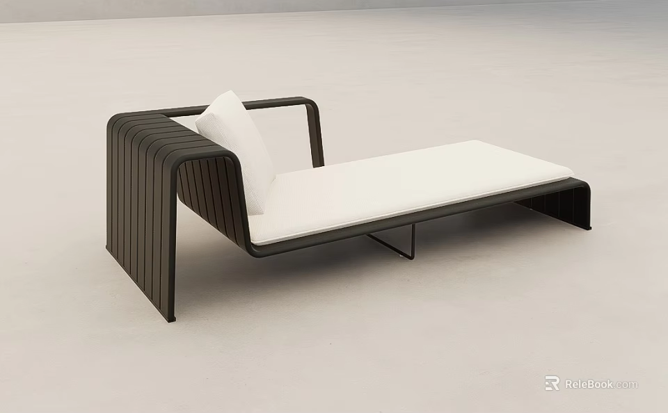 Modern Chaise Lounge with Black Frame White Cushion and Striped Armrest Design 3d model 