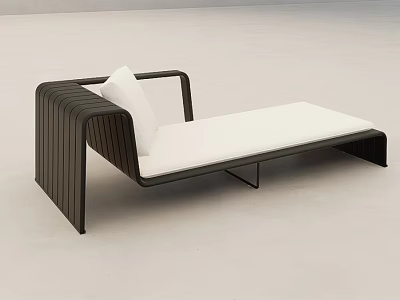 Modern Chaise Lounge with Black Frame White Cushion and Striped Armrest Design 3d model