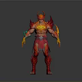 Muscular Man In Flame Themed Armor With Red And Orange Fiery Details